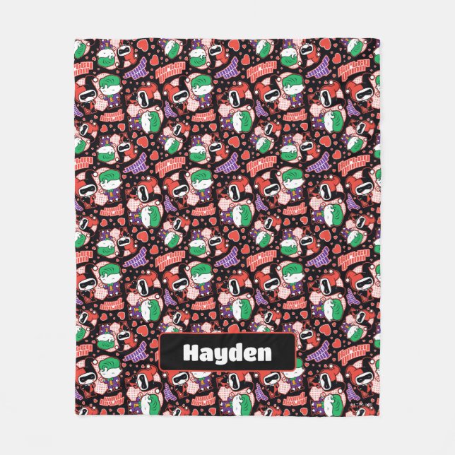 Chibi Joker and Harley Heart Pattern Fleecedecke (Vorderseite)