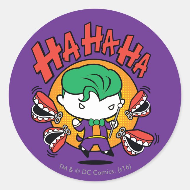 Chibi-Joker mit Spielzeugzähnen Runder Aufkleber (Vorderseite)