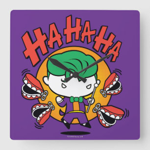 Chibi-Joker mit Spielzeugzecken Quadratische Wanduhr