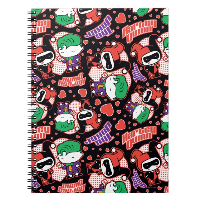 Chibi Joker und Harley Heart Pattern Notizblock (Vorderseite)