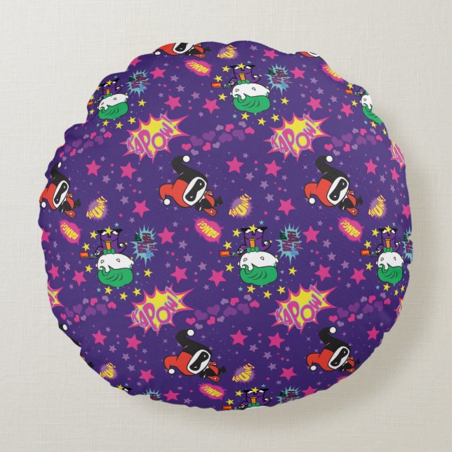 Chibi Joker und Harley Pattern Rundes Kissen (Vorderseite)