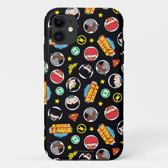 Chibi Justice League Heroes and Logos Pattern Case-Mate iPhone Hülle (Rückseite)