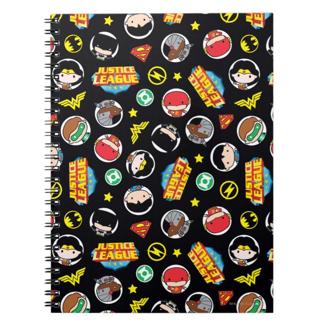 Chibi Justice League Heroes and Logos Pattern Notizblock (Vorderseite)