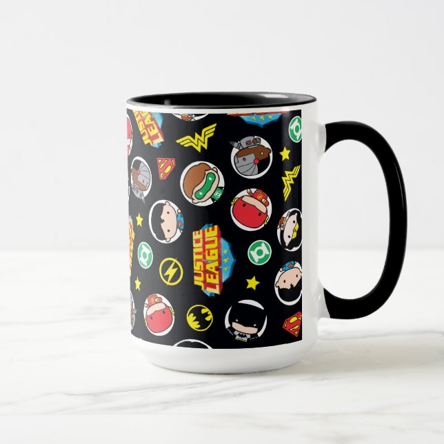 Chibi Justice League Heroes and Logos Pattern Tasse (Rechts)