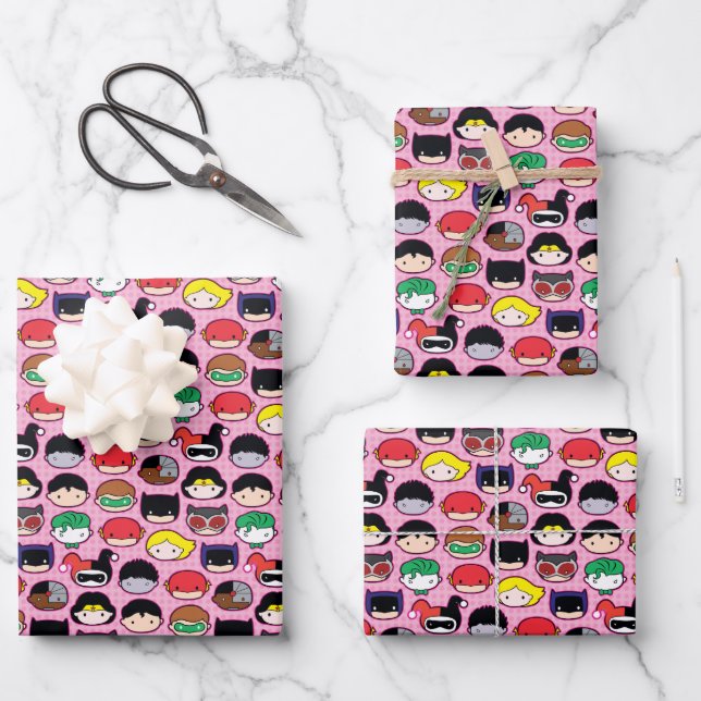 Chibi Justice League Leader Pattern Geschenkpapier Set (Vorderseite)