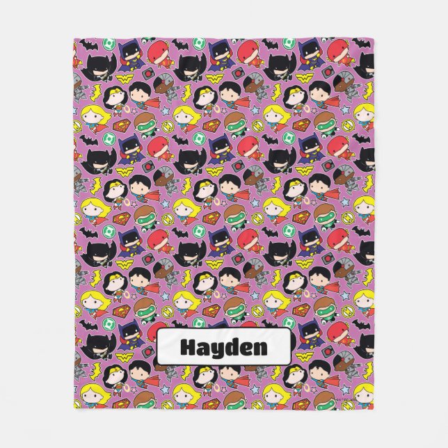Chibi Justice League Pattern auf Lila Fleecedecke (Vorderseite)