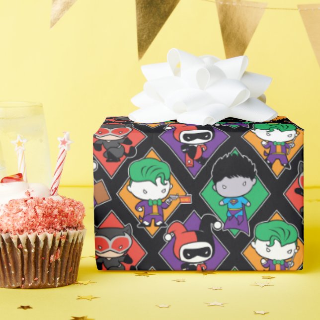 Chibi Justice League Villain Pattern Geschenkpapier (Geburtstagsparty)