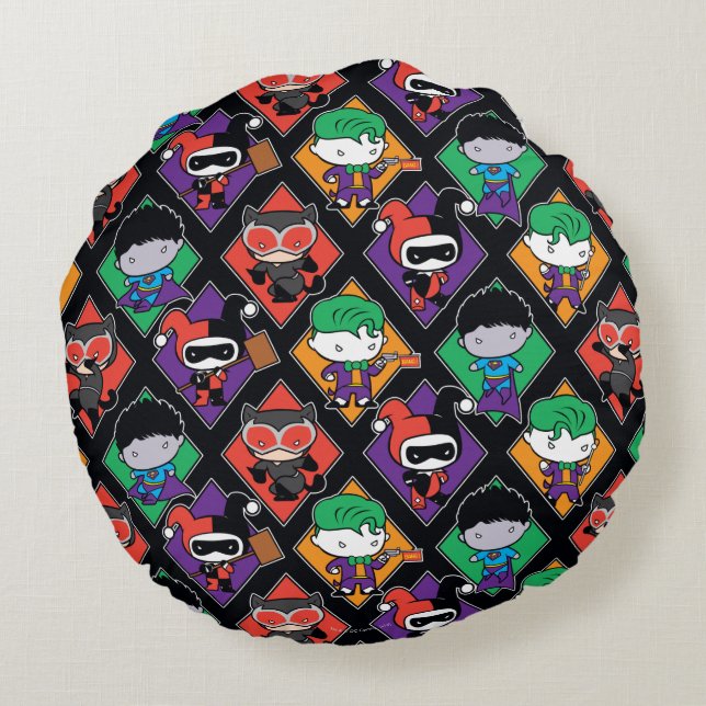 Chibi Justice League Villain Pattern Rundes Kissen (Rückseite)