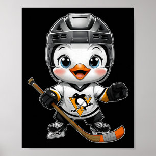 Chibi Kawaii Cartoon Pinguin Hockeyspieler Eishock Poster