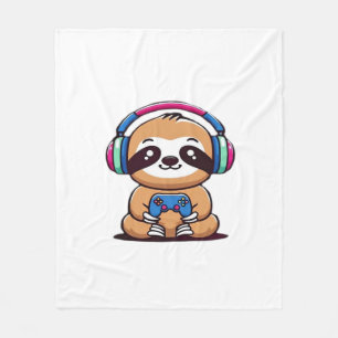 Chibi Kawaii Faultier-Gamer � Süßes lustiges Tier Fleecedecke