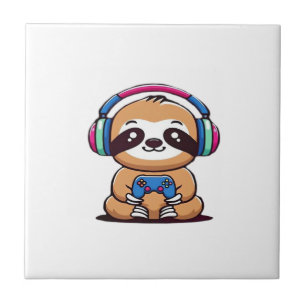 Chibi Kawaii Faultier Gamer � Süßes lustiges Tier Fliese