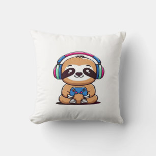 Chibi Kawaii Faultier Gamer � Süßes lustiges Tier Kissen