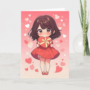 Chibi Kawaii Frau mit Herz Feiertagskarte