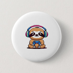 Chibi Kawaii Sloth Gamer - Niedliches Sonnentier m Button