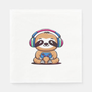 Chibi Kawaii Sloth Gamer - Niedliches Sonnentier m Serviette