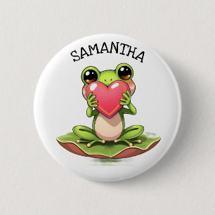 Chibi-Kröte in Rosa und Grün personalisiert Button