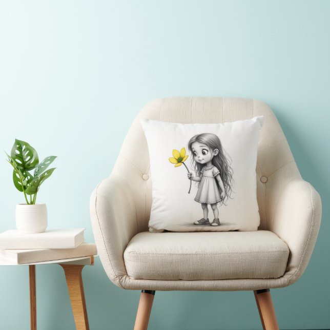 Chibi Little Girl mit Blume Kissen (Stuhl )
