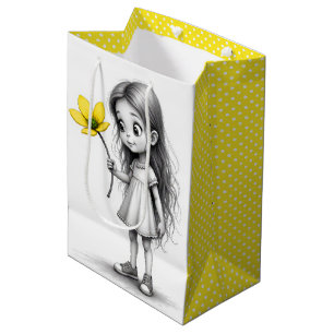 Chibi Little Girl mit gelber Blume Mittlere Geschenktüte