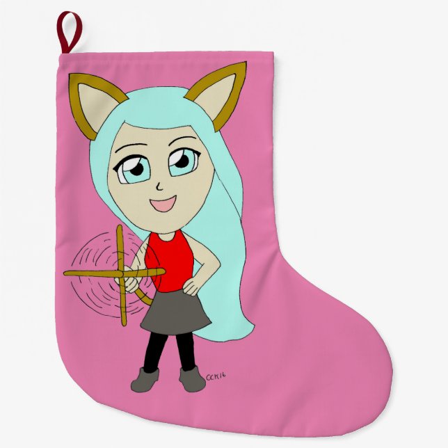 Chibi-Mädchen Großer Weihnachtsstrumpf (Vorderseite)
