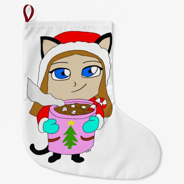 Chibi-Mädchen Großer Weihnachtsstrumpf (Vorderseite)