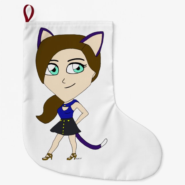 Chibi-Mädchen Großer Weihnachtsstrumpf (Vorderseite)