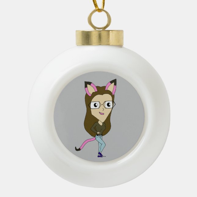 Chibi-Mädchen Keramik Kugel-Ornament (Vorderseite)