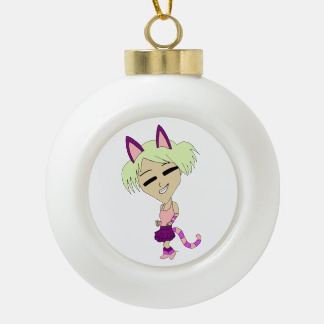 Chibi-Mädchen Keramik Kugel-Ornament (Vorderseite)