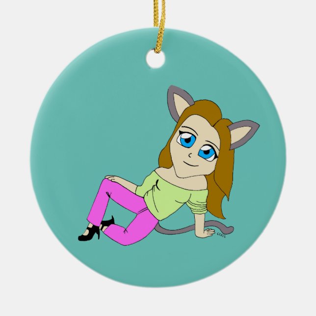 Chibi-Mädchen Keramik Ornament (Vorne)
