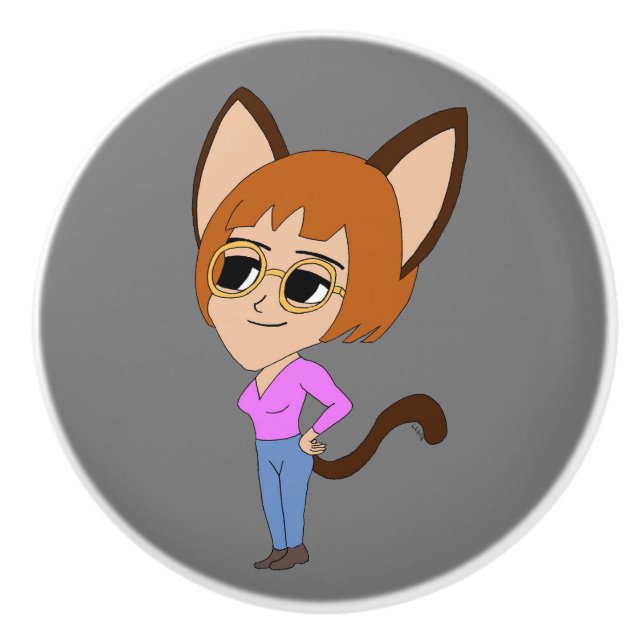 Chibi-Mädchen Keramikknauf (Vorderseite)