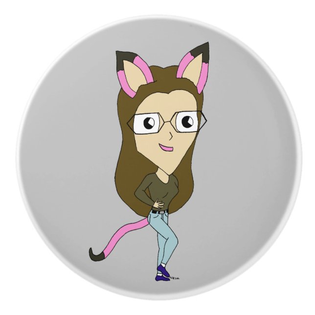 Chibi-Mädchen Keramikknauf (Vorderseite)