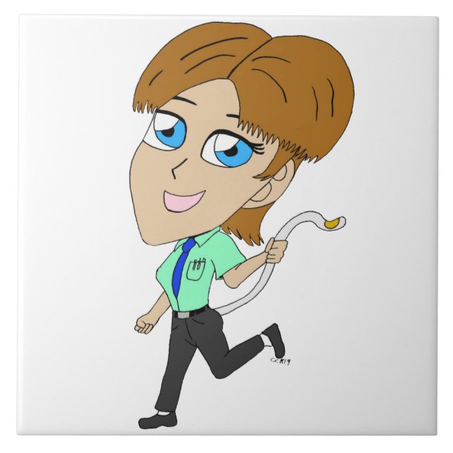 Chibi-Mädchen mit Schwanz Fliese (Vorderseite)