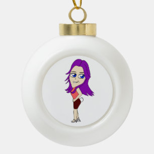 Chibi-Mädchen mit sonnigen Schwänzen Keramik Kugel-Ornament