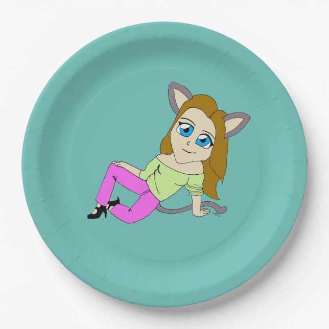 Chibi-Mädchen Pappteller (Vorderseite)