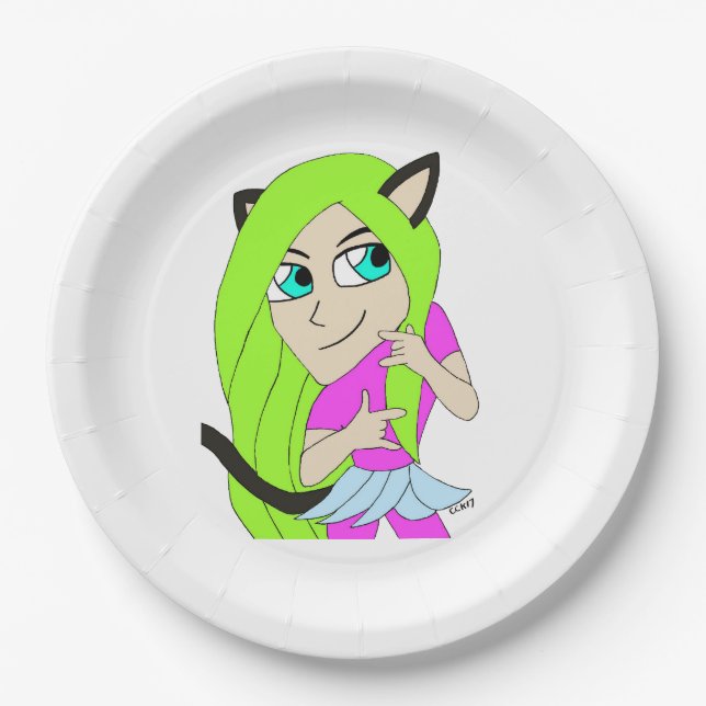 Chibi-Mädchen Pappteller (Vorderseite)