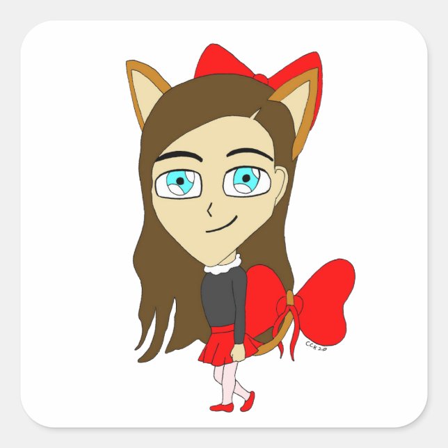 Chibi-Mädchen Quadratischer Aufkleber (Vorderseite)