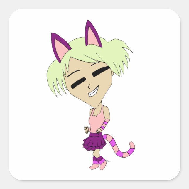 Chibi-Mädchen Quadratischer Aufkleber (Vorderseite)