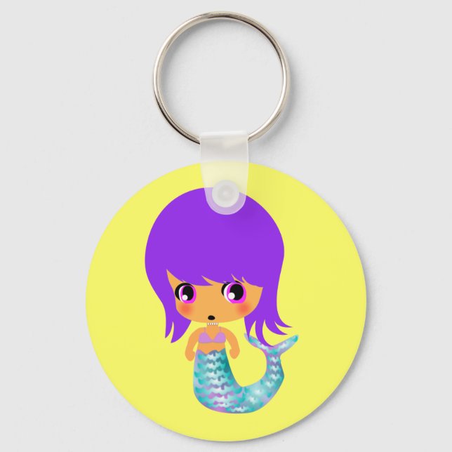 chibi magisches Meerjunghaar lila Schlüsselanhänger (Vorderseite)