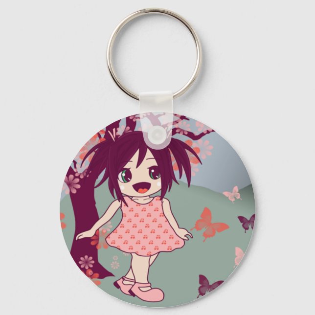 Chibi Manga Anime Little Kawaii Girl Keyring Schlüsselanhänger (Vorderseite)
