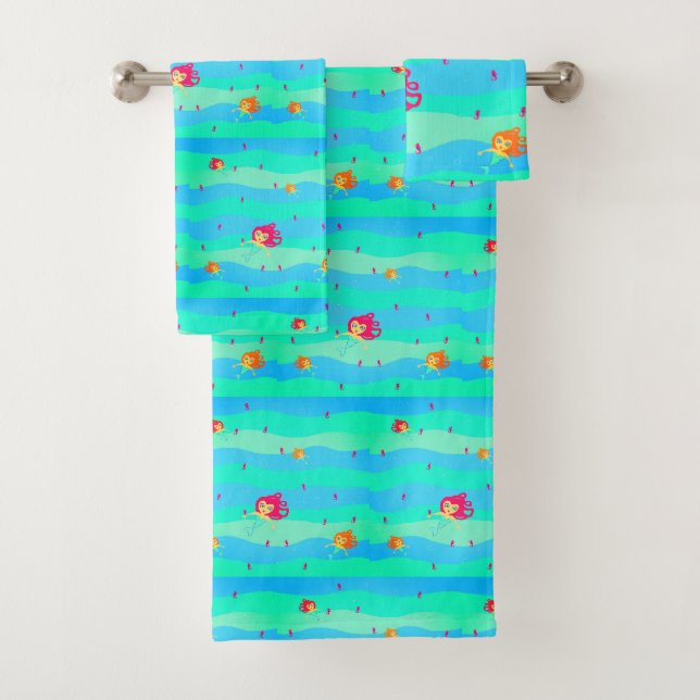 Chibi Mermaids & Seepferde Handtuchhandtuch Set (Insitu)