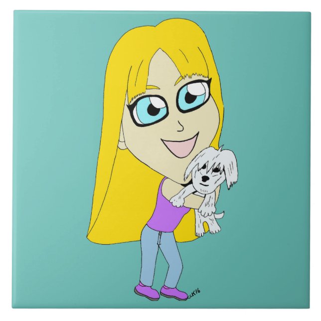 Chibi mit einem Jungtier Fliese (Vorderseite)