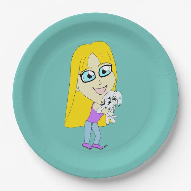 Chibi mit einem Jungtier Pappteller (Vorderseite)