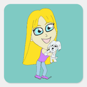 Chibi mit einem Jungtier Quadratischer Aufkleber