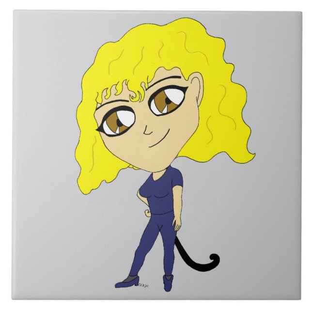 Chibi mit einer Katze wie Schwanz Fliese (Vorderseite)