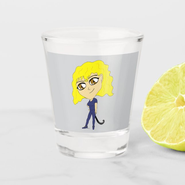 Chibi mit einer Katze wie Schwanz Schnapsglas (Vorderseite)