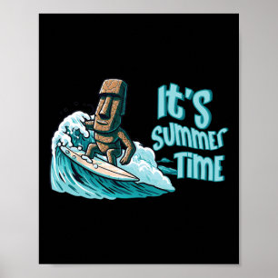 Chibi Moai Stimmung Surfen Sommerzeit Strand Ozean Poster