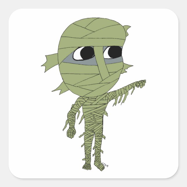 Chibi-Mumie Quadratischer Aufkleber (Vorderseite)