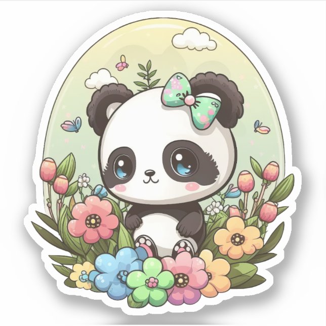 Chibi Niedlich Panda Kawaii Frühsticker Aufkleber (Vorderseite)