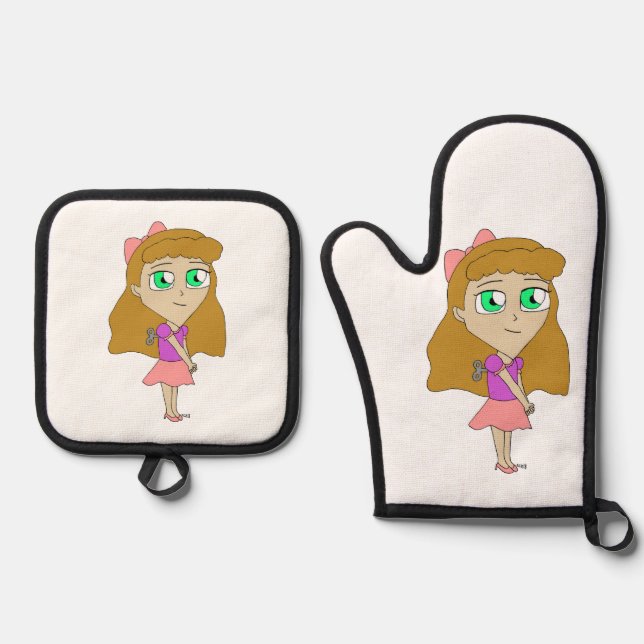 Chibi Ofenhandschuh & Topflappen-Set (Vorderseite)