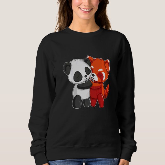 Chibi Panda Bear Hugs Red Panda Niedlich Kids Sweatshirt (Vorderseite)