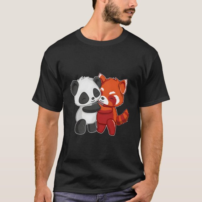 Chibi Panda Bear Hugs Red Panda T-Shirt (Vorderseite)
